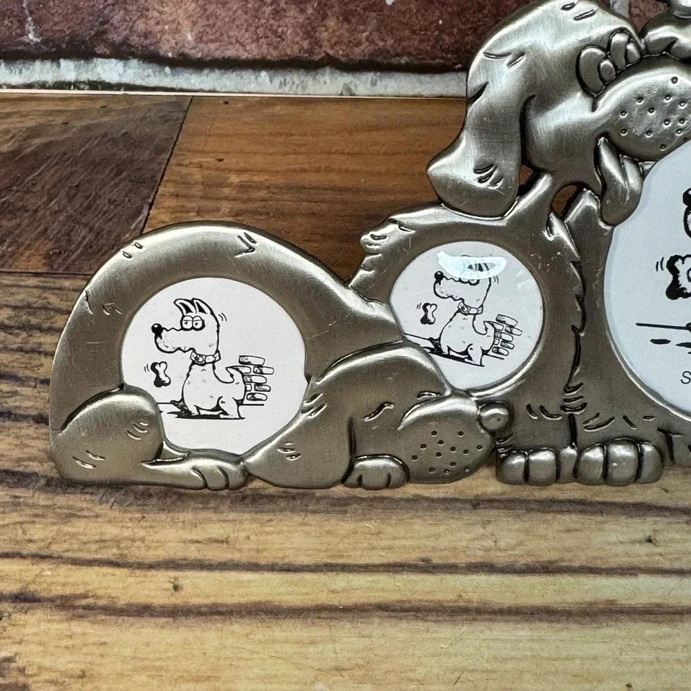 Vintage Pewter Tone Doggy Dog Picture Frame Multi Photo Novelty Humor Desk Shelf